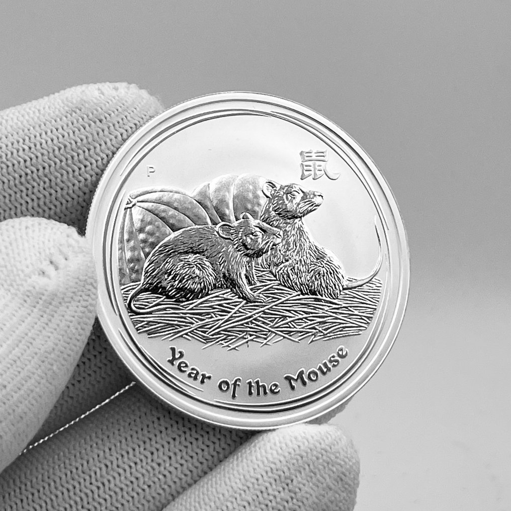 Austrália. 1 Dollar 2008 – Lunar Series: Year of the Rat – 1 oz Silver coin – Ag .999 (Sem preço de reserva) #4.3