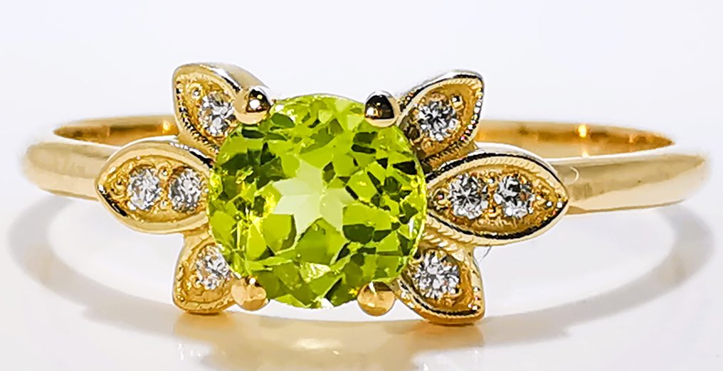 Sans prix de réserve - Bague - 14 carats Or jaune - 0.44ct. tw. Péridot - Diamant #3.2