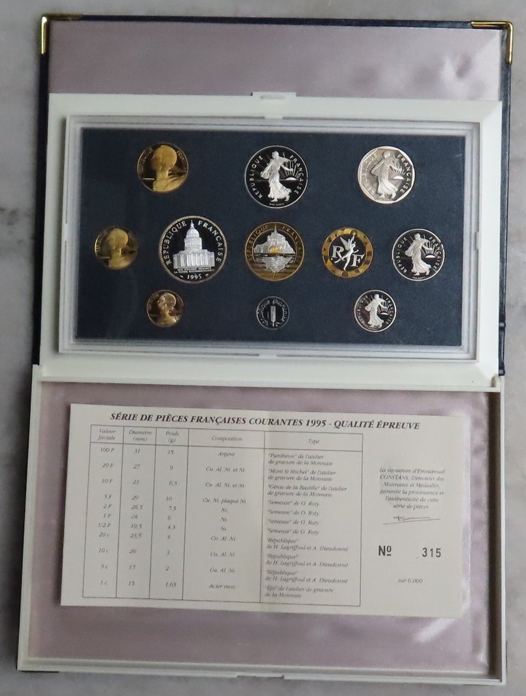 Frankrike. Proof Set (BE) 1995 (11 monnaies)  (Utan reservationspris) #1.0