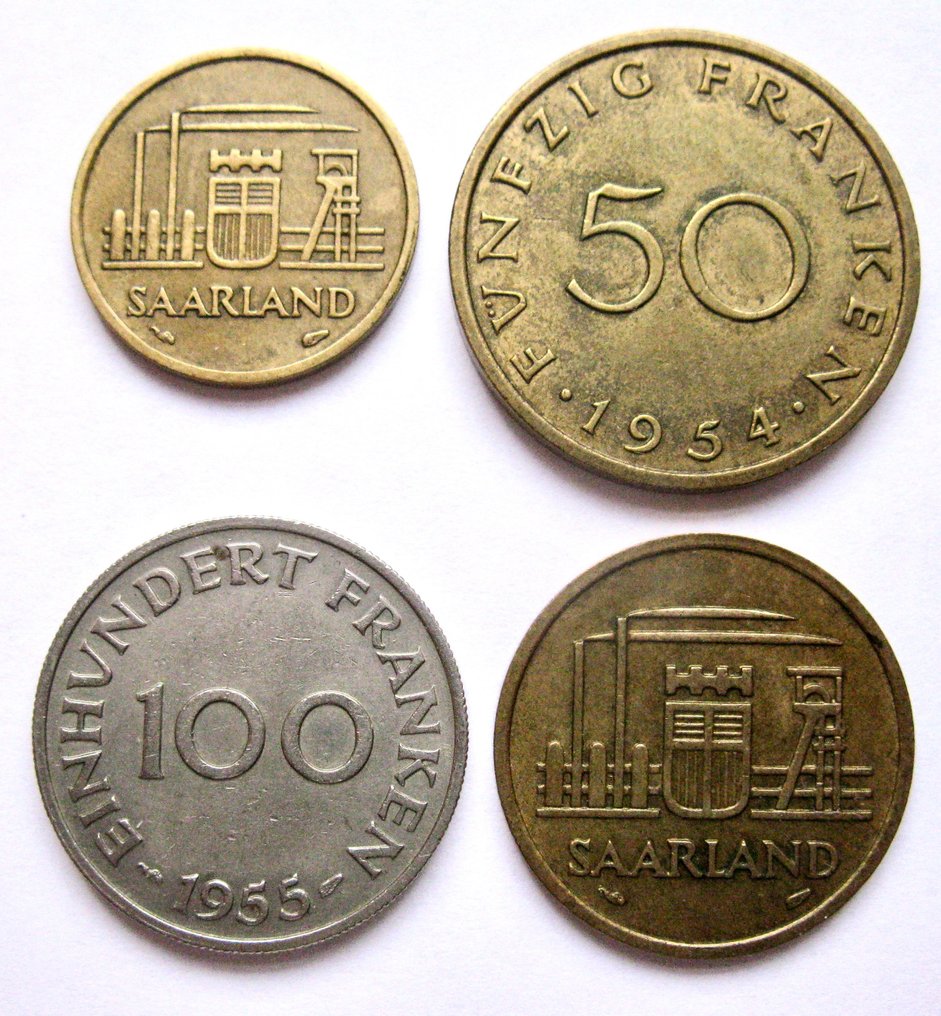 Σάαρλαντ. 4 different coins, complete series 1954/1955 10 20 50 & 100 Franken (χωρίς τιμή ασφαλείας) #1.0