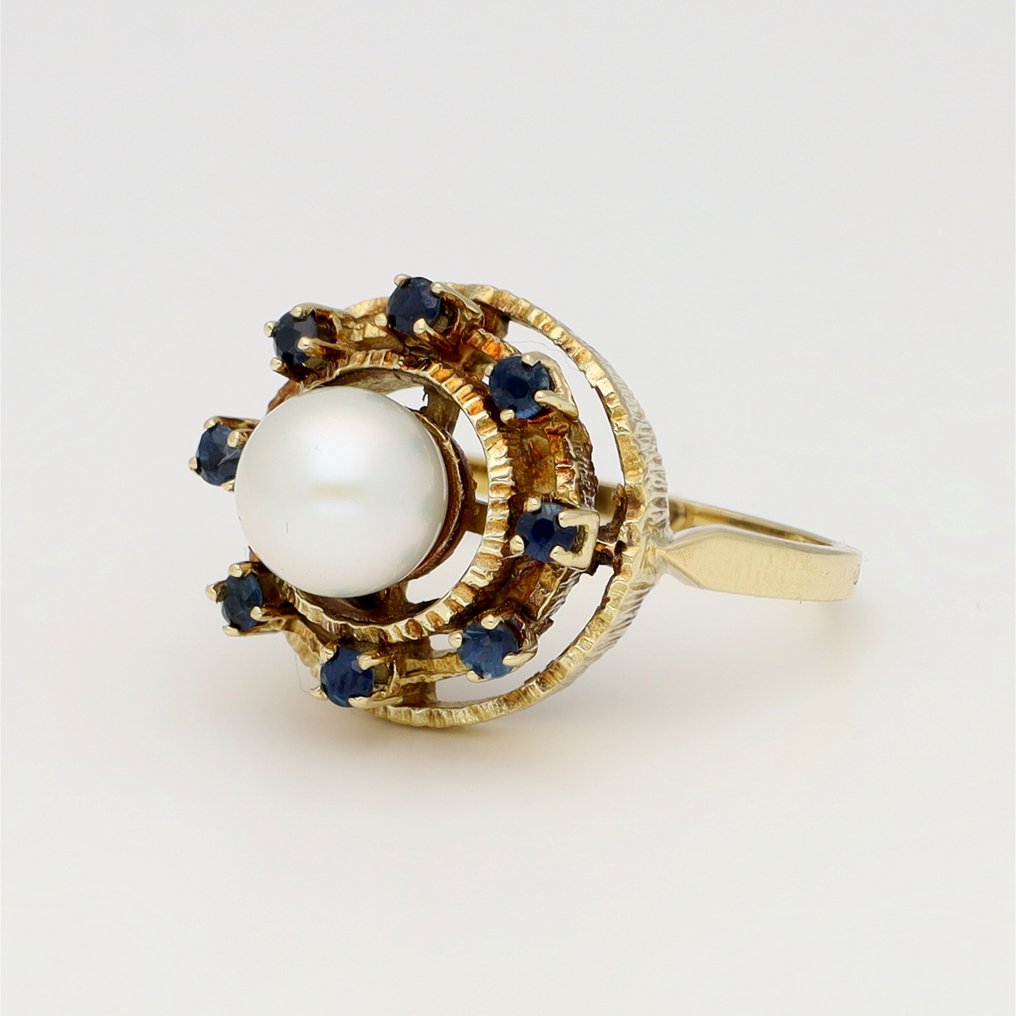 Sormus - 18 kt. Keltakulta Helmi - Saffier #1.0