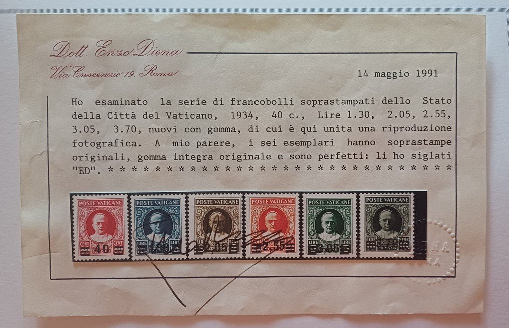 Βατικανό 1934 - Provisional, new with DIENA certificate #4.3