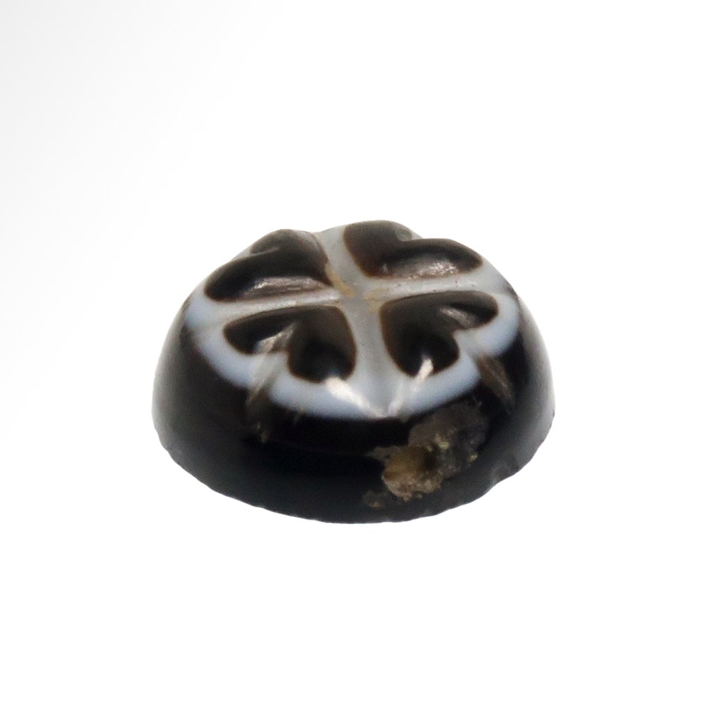 Byzantin Agate Incrustation en camée croix avec des cœurs #3.2