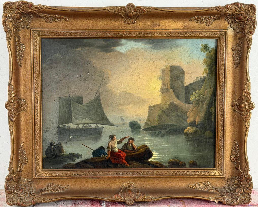 Claude-Joseph Vernet. Circle of. (1714-1789) - Classical Mediterranean harbour scene. #4.3