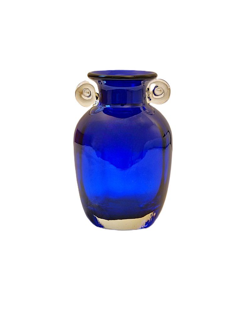 Vaas met dubbele oren -  Handmade  - Glas - Cobalt Blauw #1.0