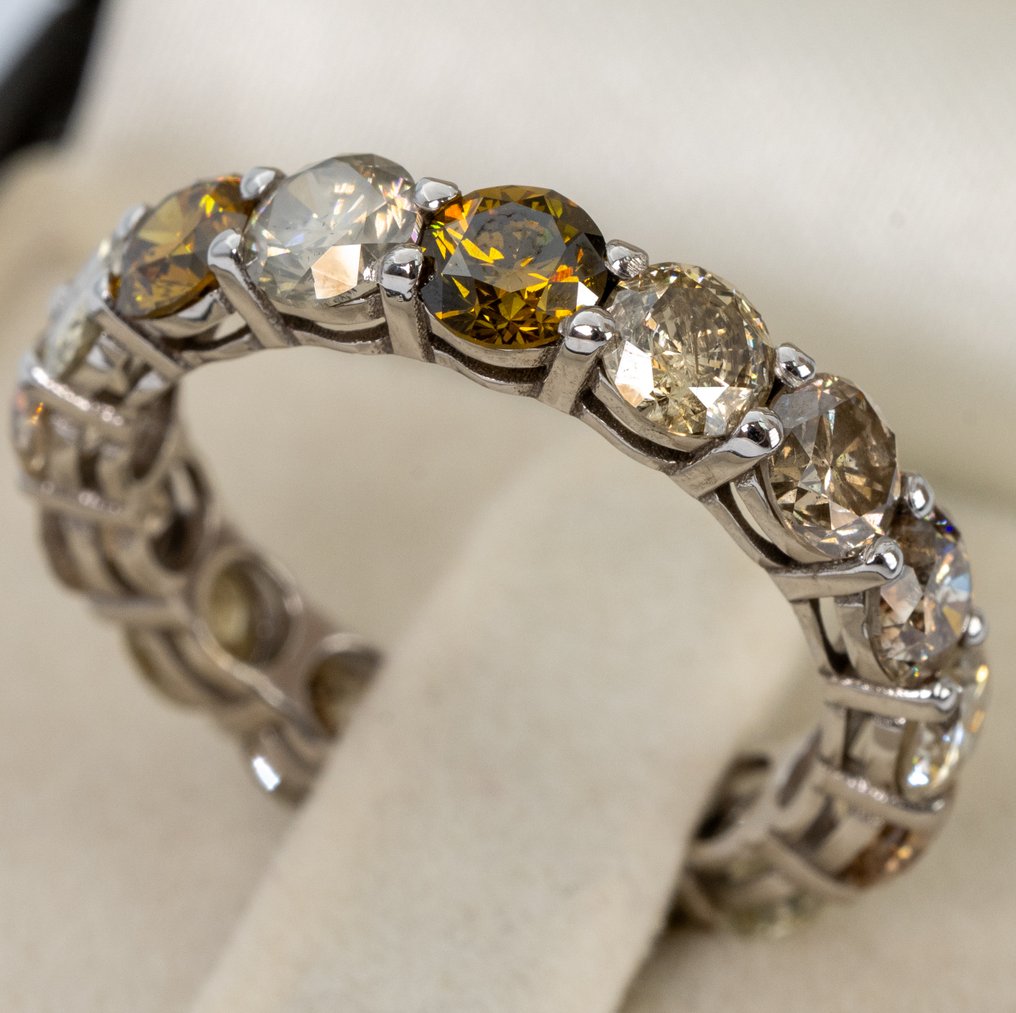 没有保留价 - 戒指 - 14K包金 白金 - 5.19ct. tw. 钻石 (天然色彩的) - IGI #1.0