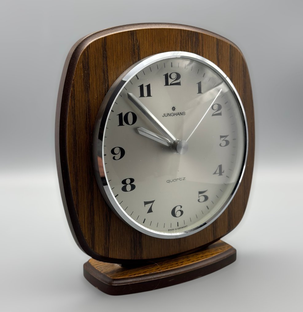 Table clock - Junghans - Mid‑Century / 70er‑Retro Design - Holzgehäuse - Made in Germany - Mid-century modern Wood - 1960-1970 - Fully functional and quiet #1.0