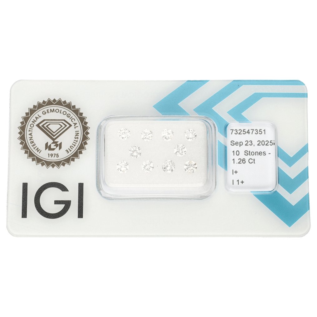 No reserve price - 10 pcs Diamond (Natural) - 1.26 ct - Round - I - I1 - International Gemological Institute (IGI) #1.0