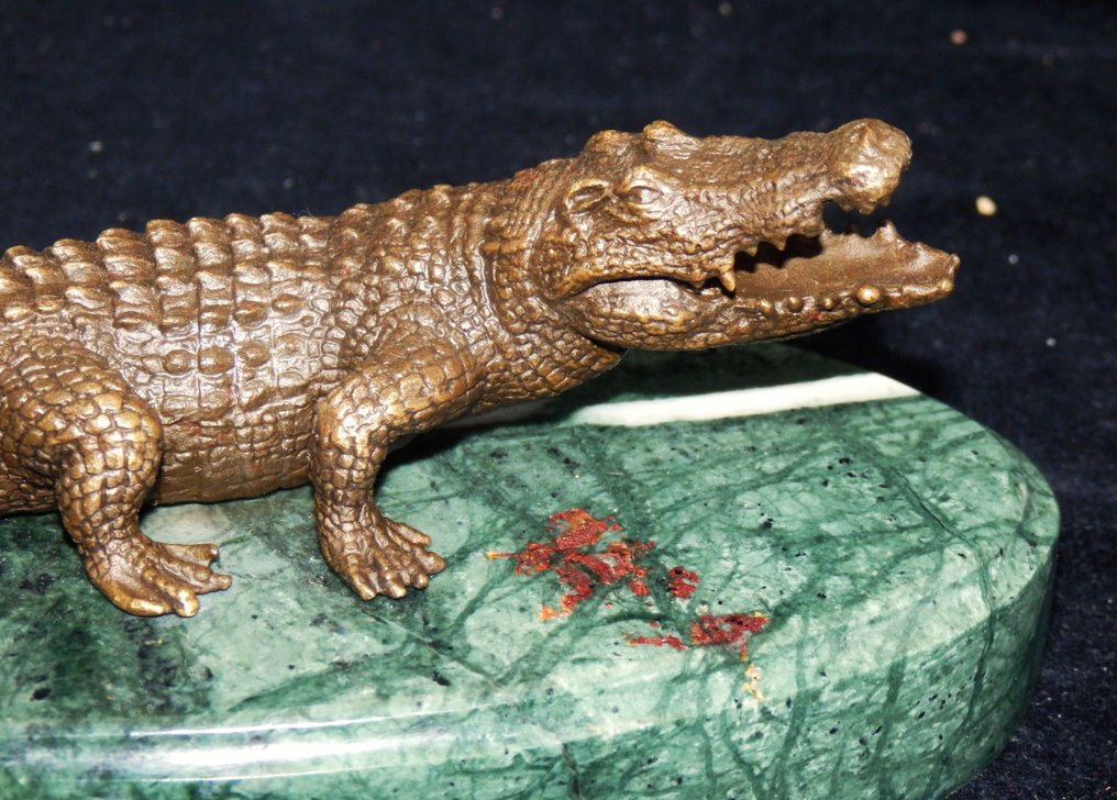 Γλυπτό, Fraaie Bronzen Krokodil - 7 cm - Μπρούντζος, Μάρμαρο - 2020 #1.0
