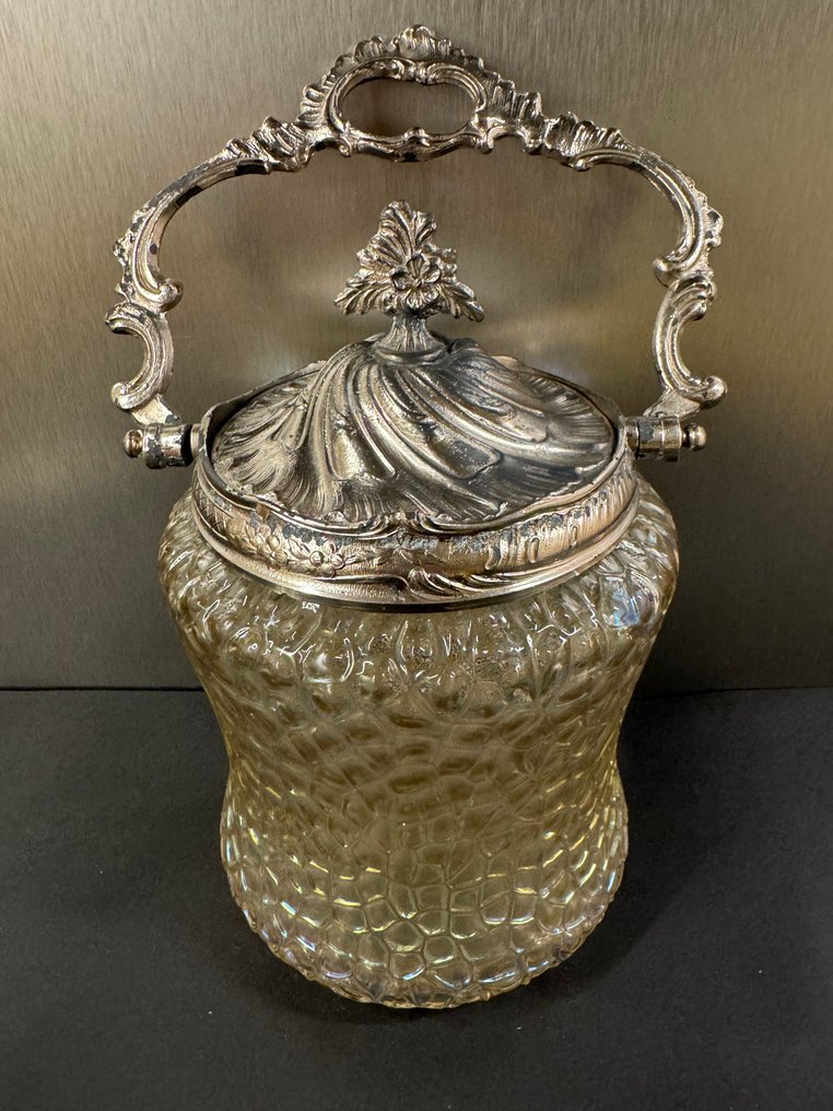 Cookie jar - Glass, Silverplated, Metal - Art Nouveau biscuit jar #1.0