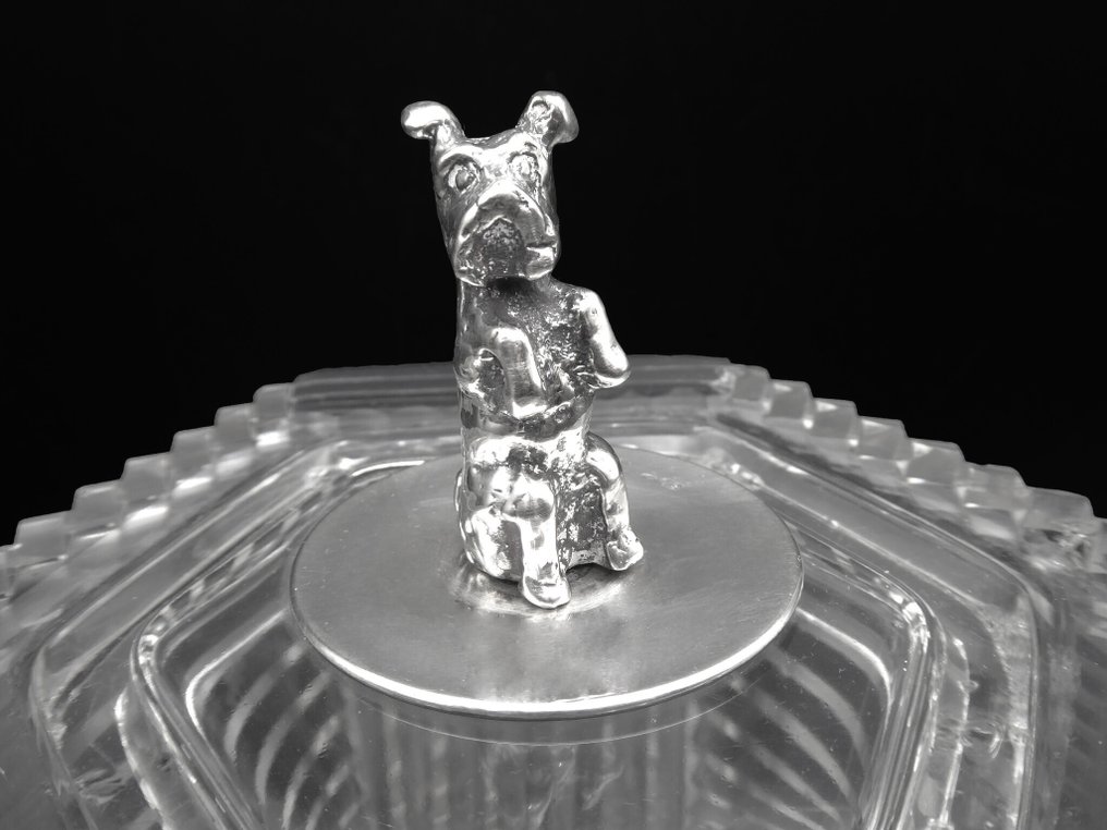 Koektrommel - Biscottiera in geslepen kristal Morato - Knop in zilver (800), ontwerp 'Milù' (Tin Tin) - Kristal, Zilver #3.2