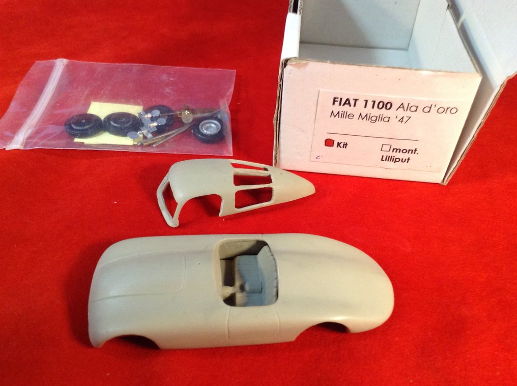 Lilliput  - made in Italy 1:43 - Model race car - Fiat 1100cc Berlinetta "Ala d'Oro" Mille Miglia 1947 #100 Cacciari/Fabbri - In kit form — with the original box. #1.0