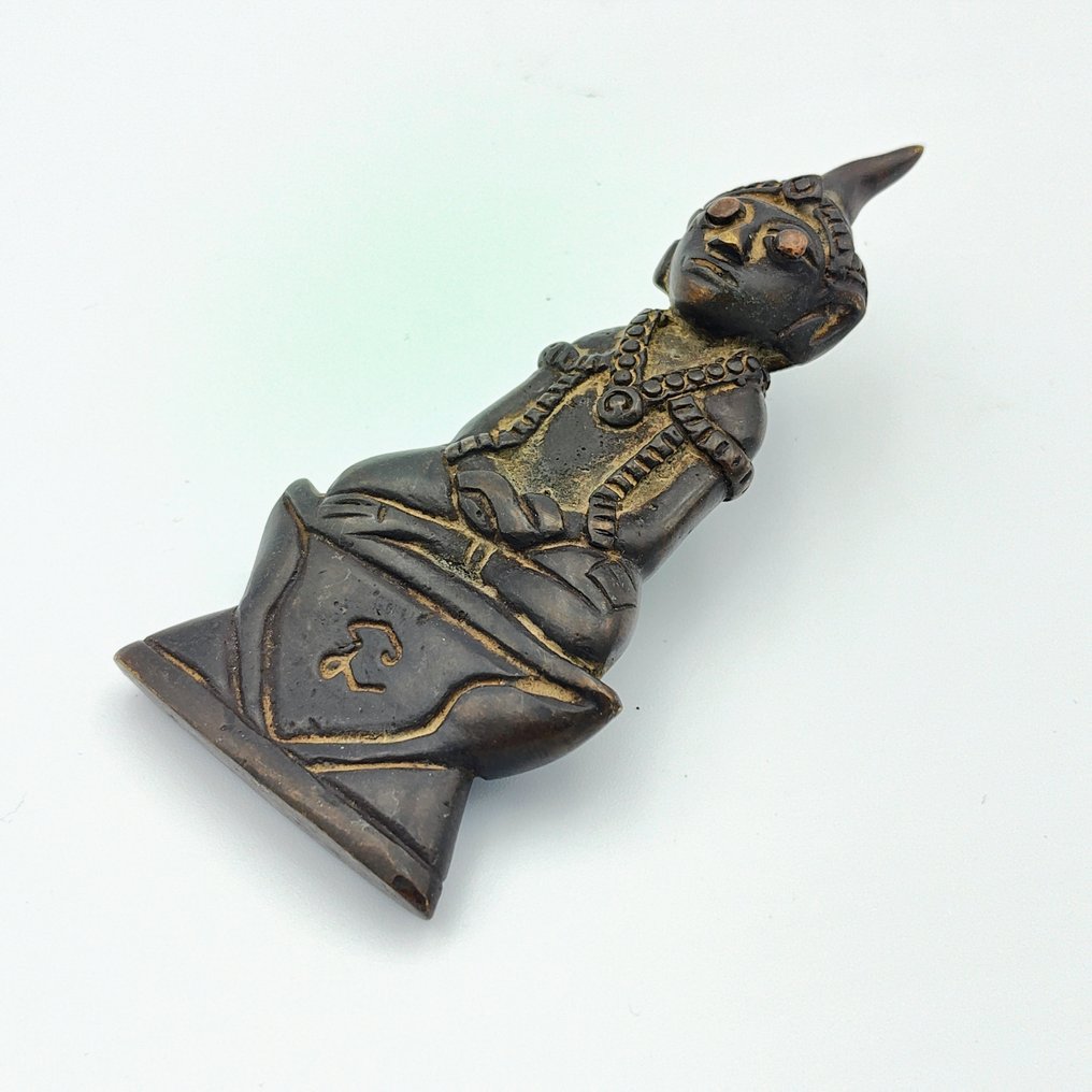 古代印度支那 黄铜色 山地部落坐佛珠子护身符 - 100 mm #4.3