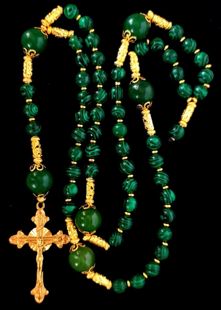 Malakit & Aventurine – Katolsk rosenkrans – Trilobert kors – Himmelsk beskyttelse og guddommelig - Halskjede med anheng #4.3