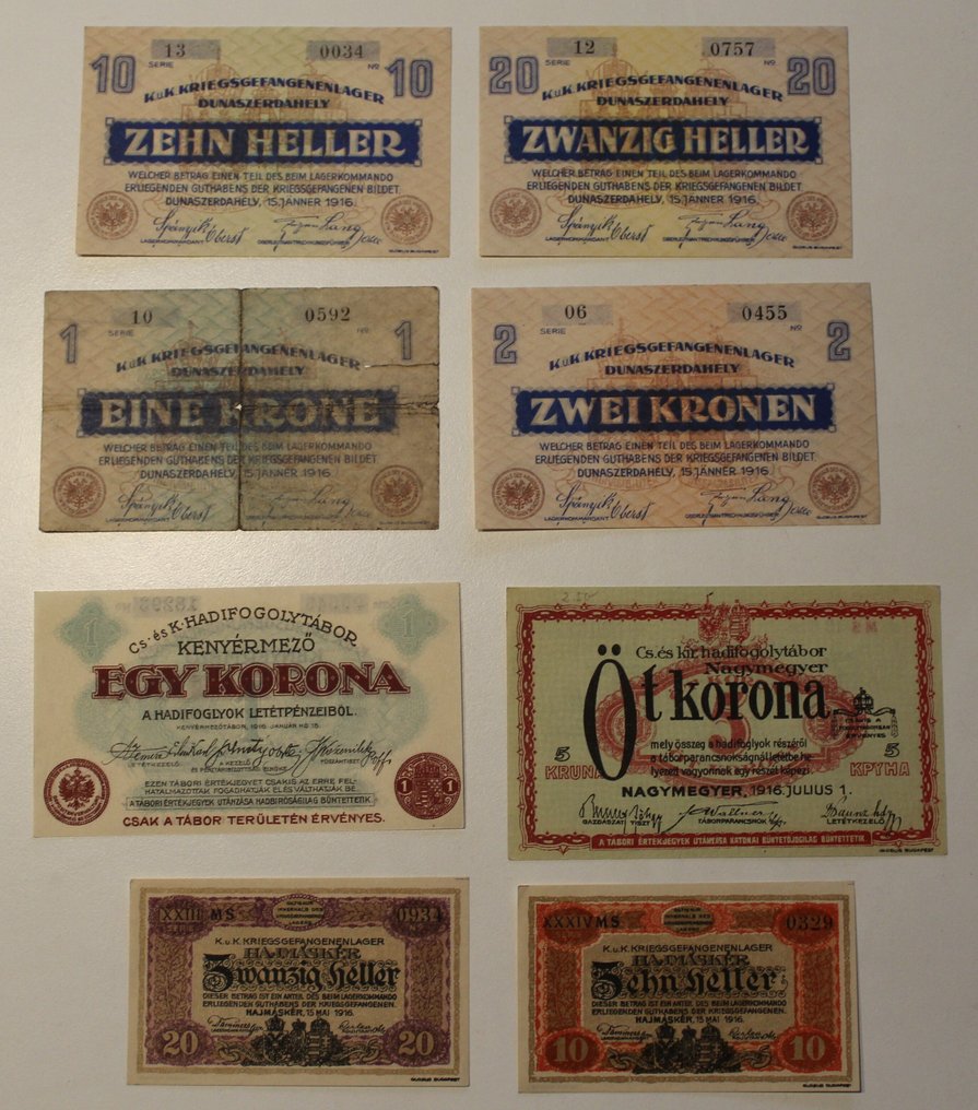 匈牙利. - 8 banknotes - Various Hungarian POW camps 1914-1918  (沒有保留價) #1.0