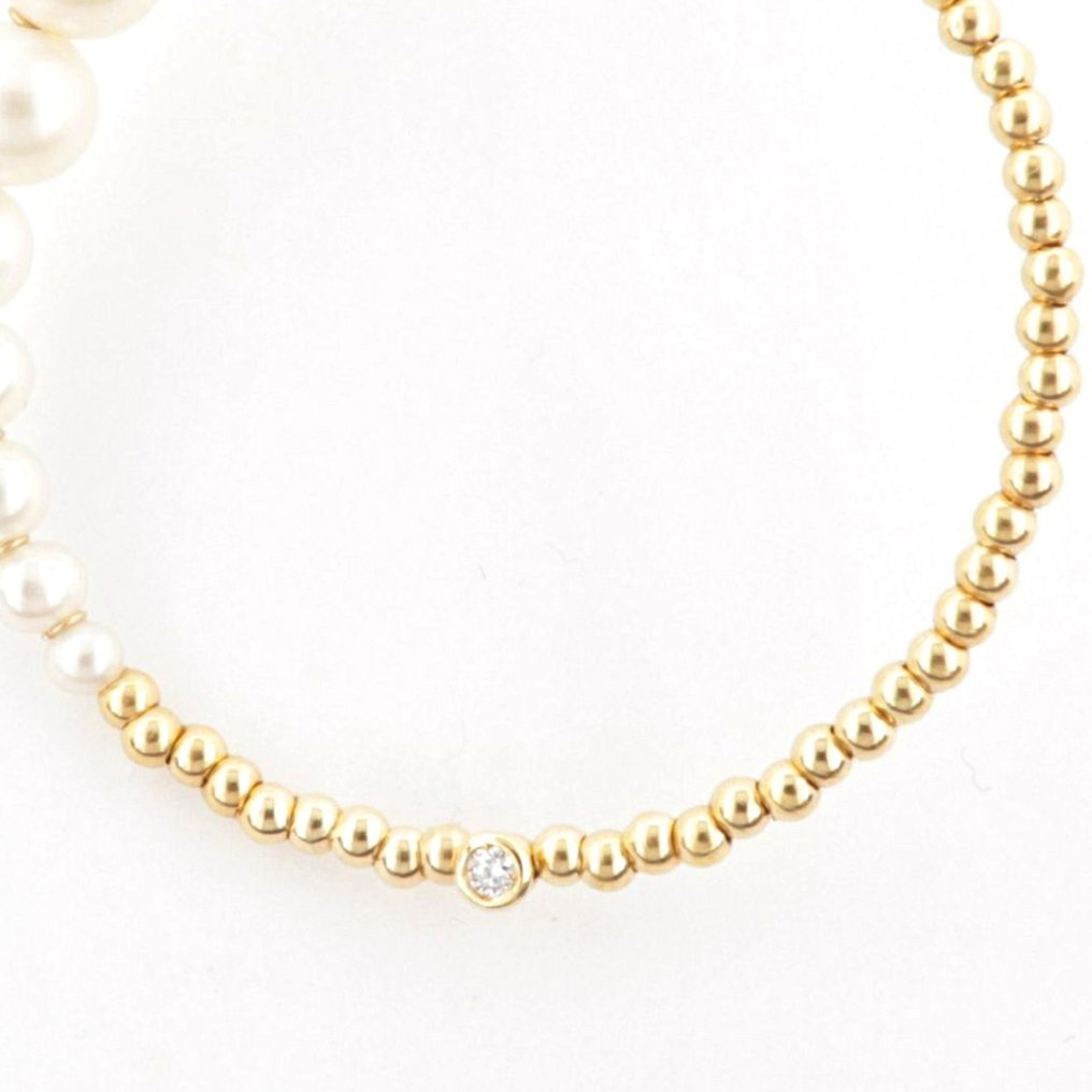 Drop fülbevaló - 18 kt. Fehér arany, Sárga arany -  0.07ct. tw. Gyémánt (Természetes)  - Gyöngy #1.0