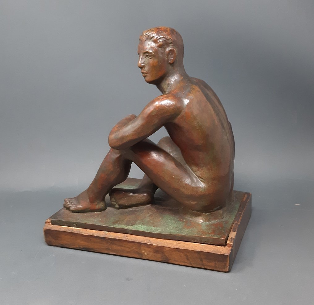 Carlo Cont - 雕塑, Atleta - 30 cm - 铜绿青铜 - 1935 #4.3