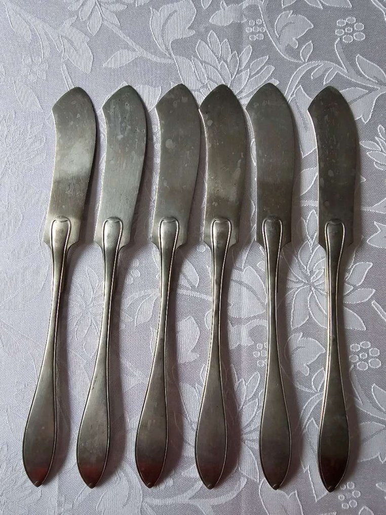 Set tacâmuri (6) - Placat cu argint - Set de ustensile pentru pește în stilul Jugendstil #1.0