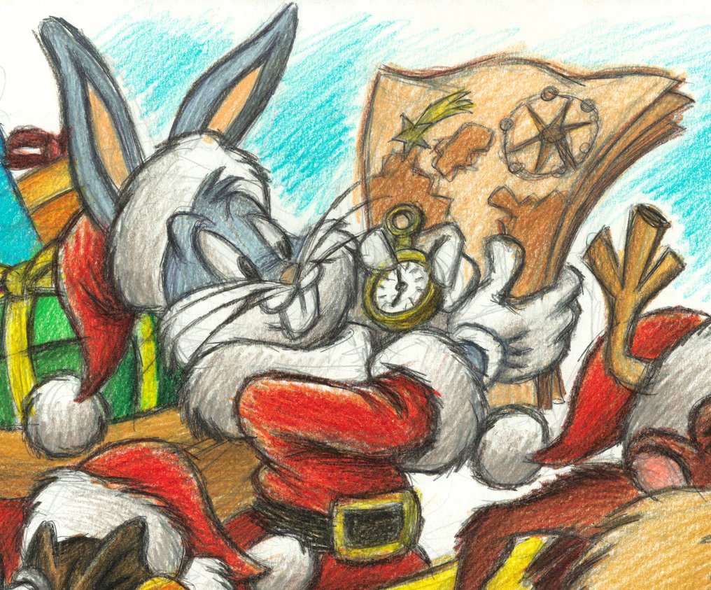 Joan Vizcarra Oryginalny ołówek - Bugs Bunny, Taz & Daffy as Santa’s Team – Hand Signed #4.3