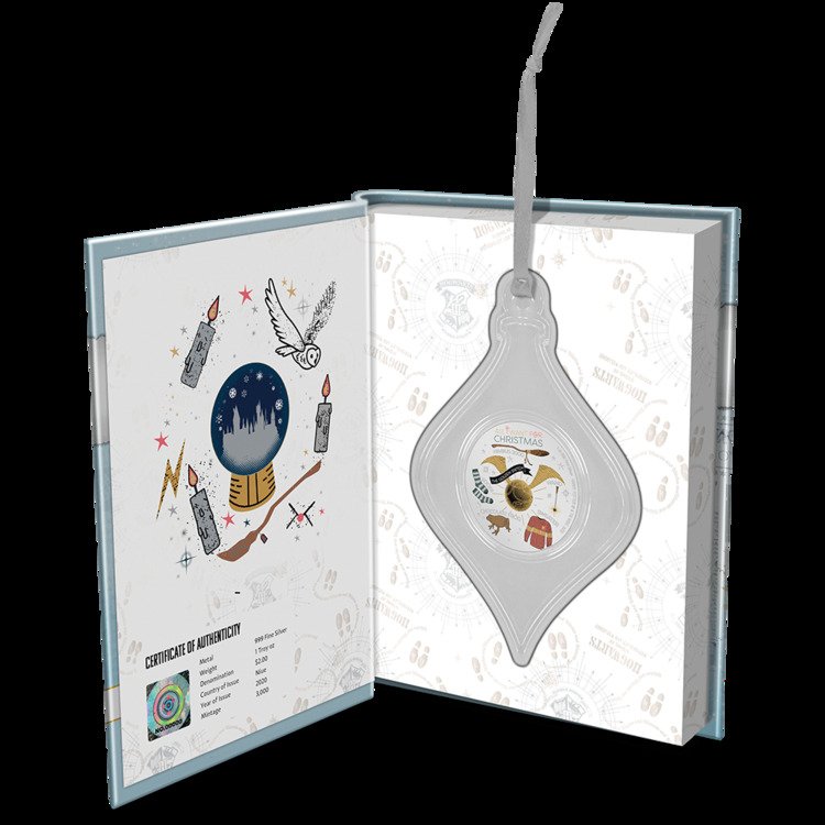 Niue. 2 Dollars 2020 Harry Potter Season's Greetings Christmas Ornament, 1 Oz (.999) #3.2