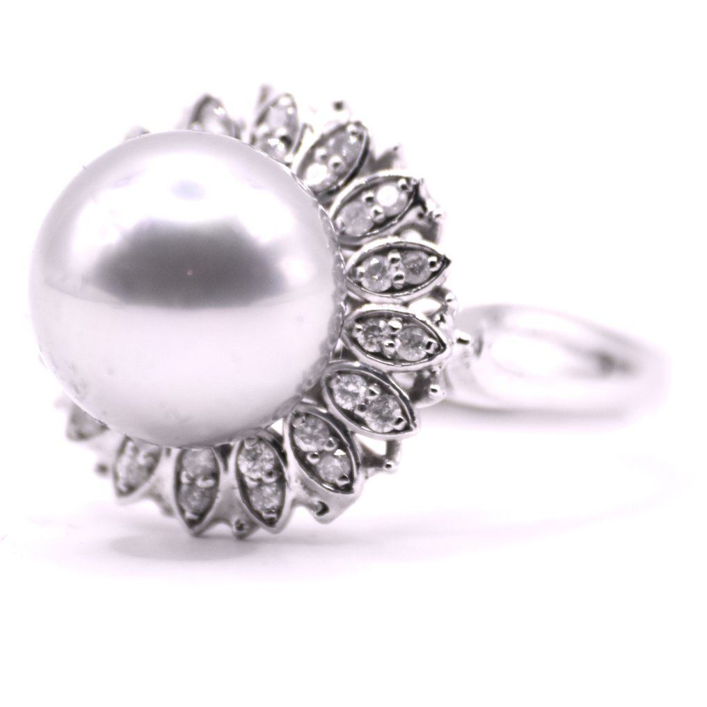 Ei pohjahintaa - Sormus Platina - 0.48ct. tw. Timantti (Luonnollinen) - Helmi - Grey Pearl #1.0