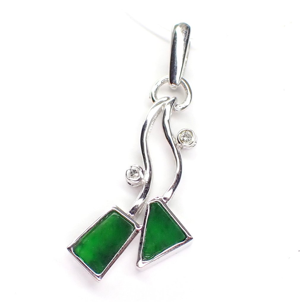 Zonder minimumprijs - Hanger - 18 karaat Witgoud - 0.56ct. tw. Jade - Diamant - *Geen minimumprijs* #1.0