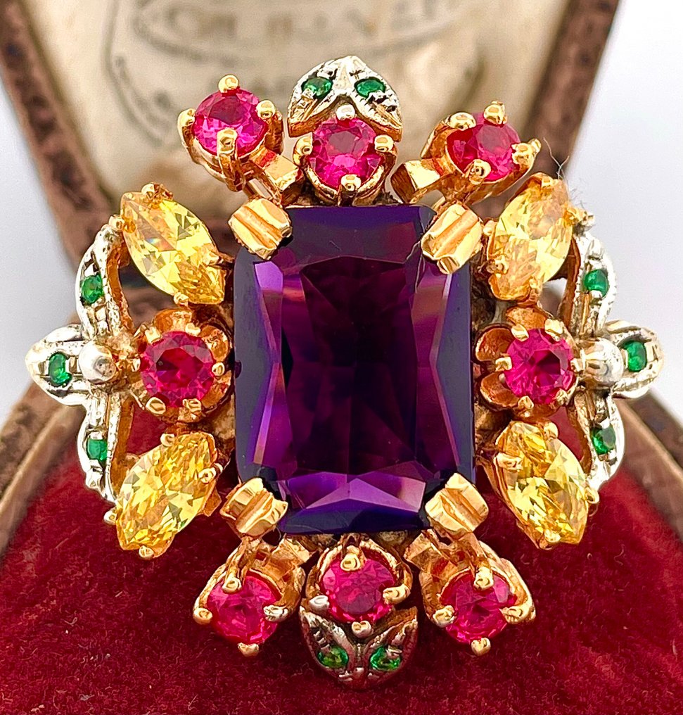 没有保留价 - 戒指 - 9 kt. 黄金, 银 紫水晶 - 红宝石 #1.0