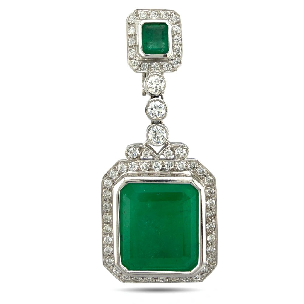 Drop fülbevaló - 18 kt. Exkluzív AGI Tanúsítvánnyal ellátott, 18K fehérarany, 5,50 karátos gyémánt és 56,00 karátos smaragd, Fehér arany -  61.50ct. tw. Smaragd - Gyémánt #2.1