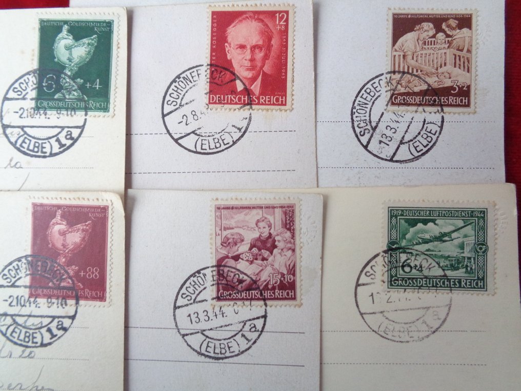 Collezione a tema - Set unico di francobolli tedeschi su cartoline 1943-1944. #3.2