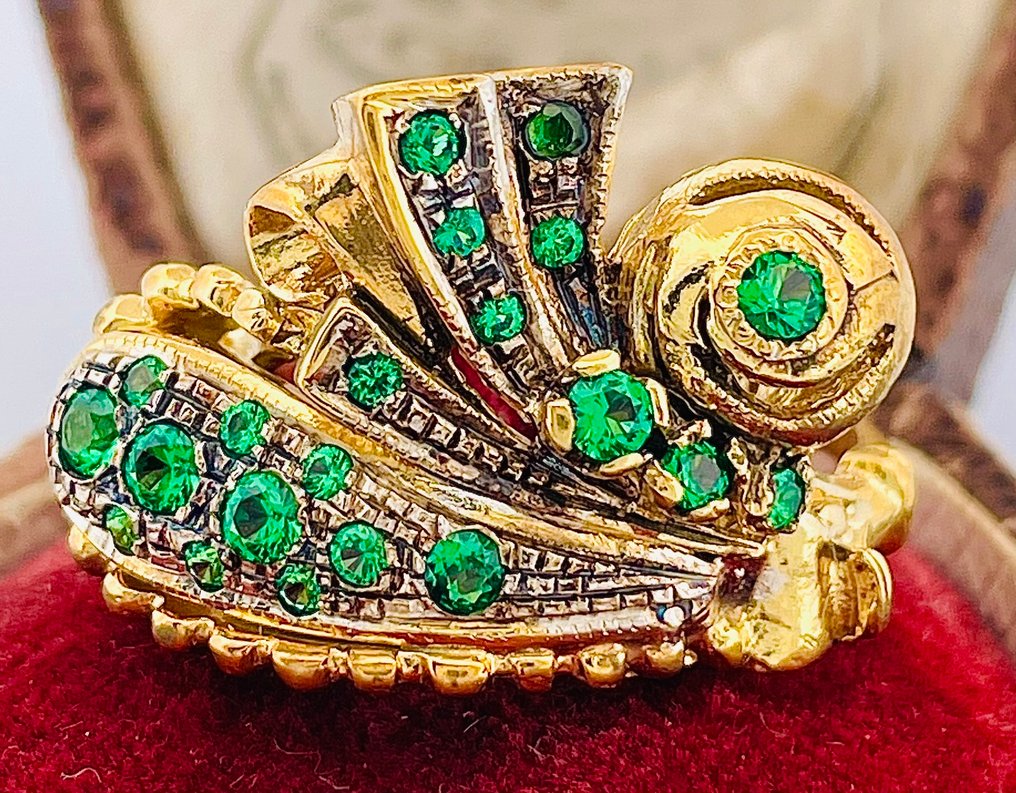 Utan reservationspris - Ring - 9 k Gult guld, Silver Smaragd #2.1