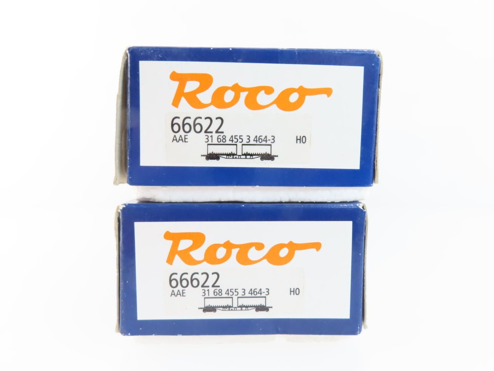 Roco H0 - 66622 - Modelltog godsvogn (2) - 2x 4-akslet containerdraagwagen med 2 containere 'Lagermax'. - AAE #2.1