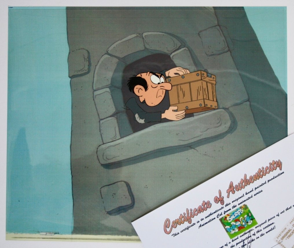 " THE SMURFS " - PEYO - Cel di produzione originale dell'animazione - with COA - Die Schlümpfe - 1981 #1.0