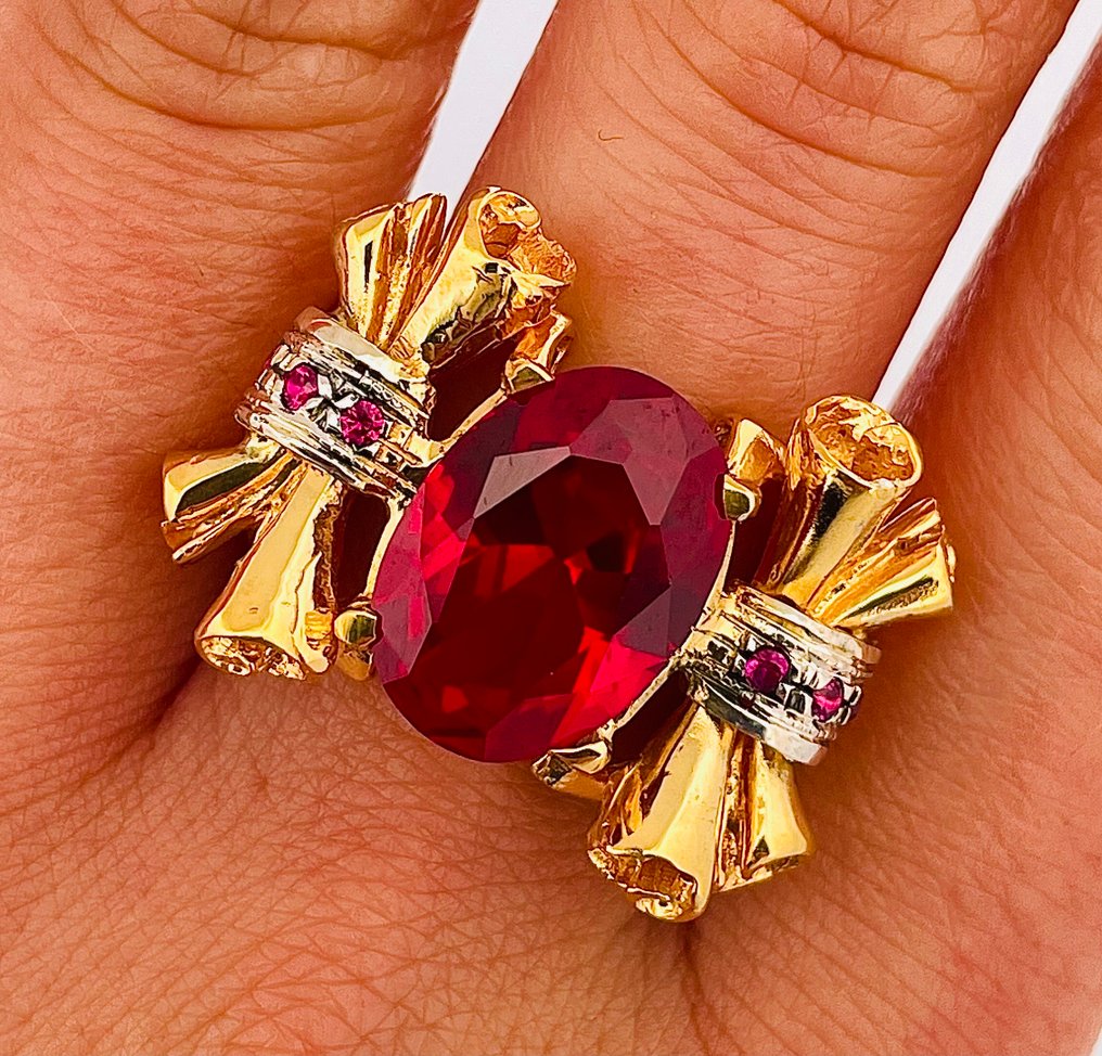 Sans prix de réserve - Bague - 9 carats Or jaune, Argent Rubis - Rubis #4.3
