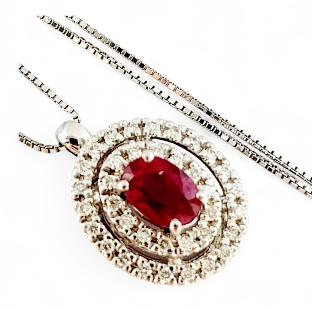 Κολιέ με μενταγιόν - 18 καράτια Λευκός χρυσός - 2.20ct. tw. Διαμάντι (Φυσικό) - Ρουμπίνι - Κατασκευασμένο στην Ιταλία #3.2