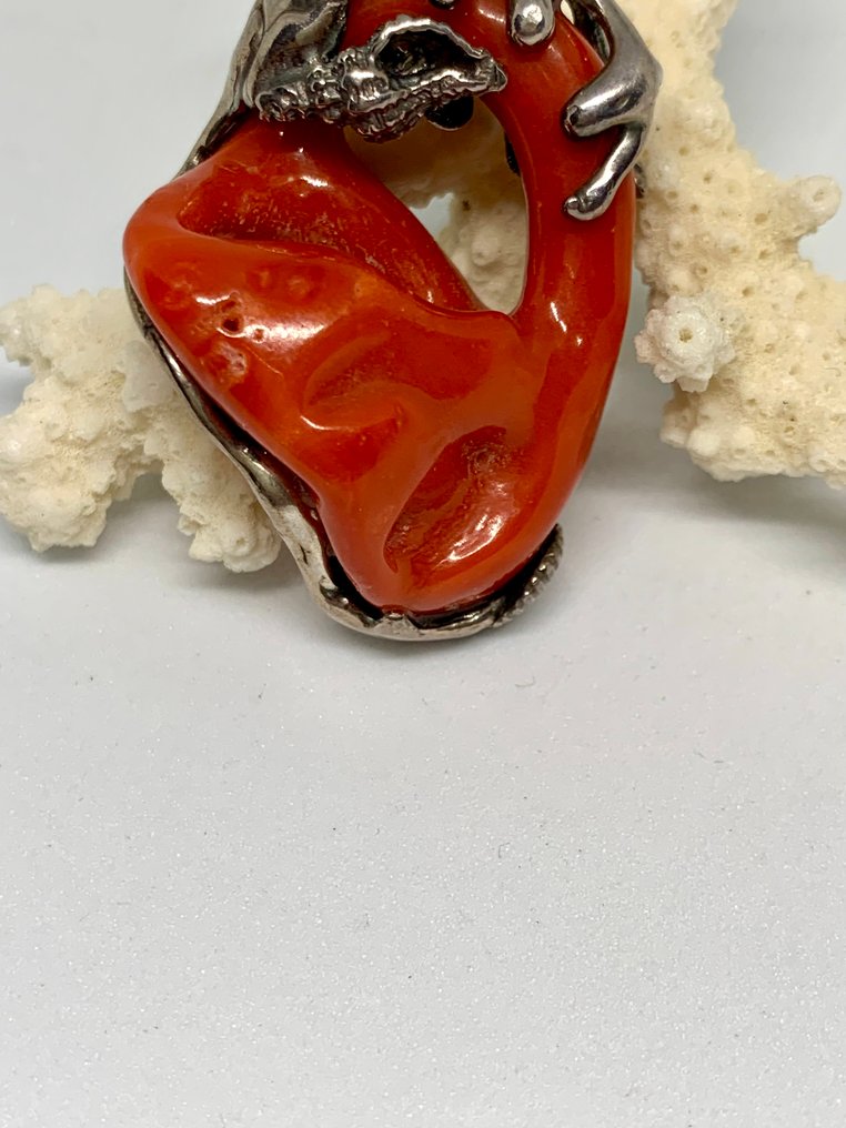 Vér korall - Ezüst - Függő - Vörös korall medál #2.1