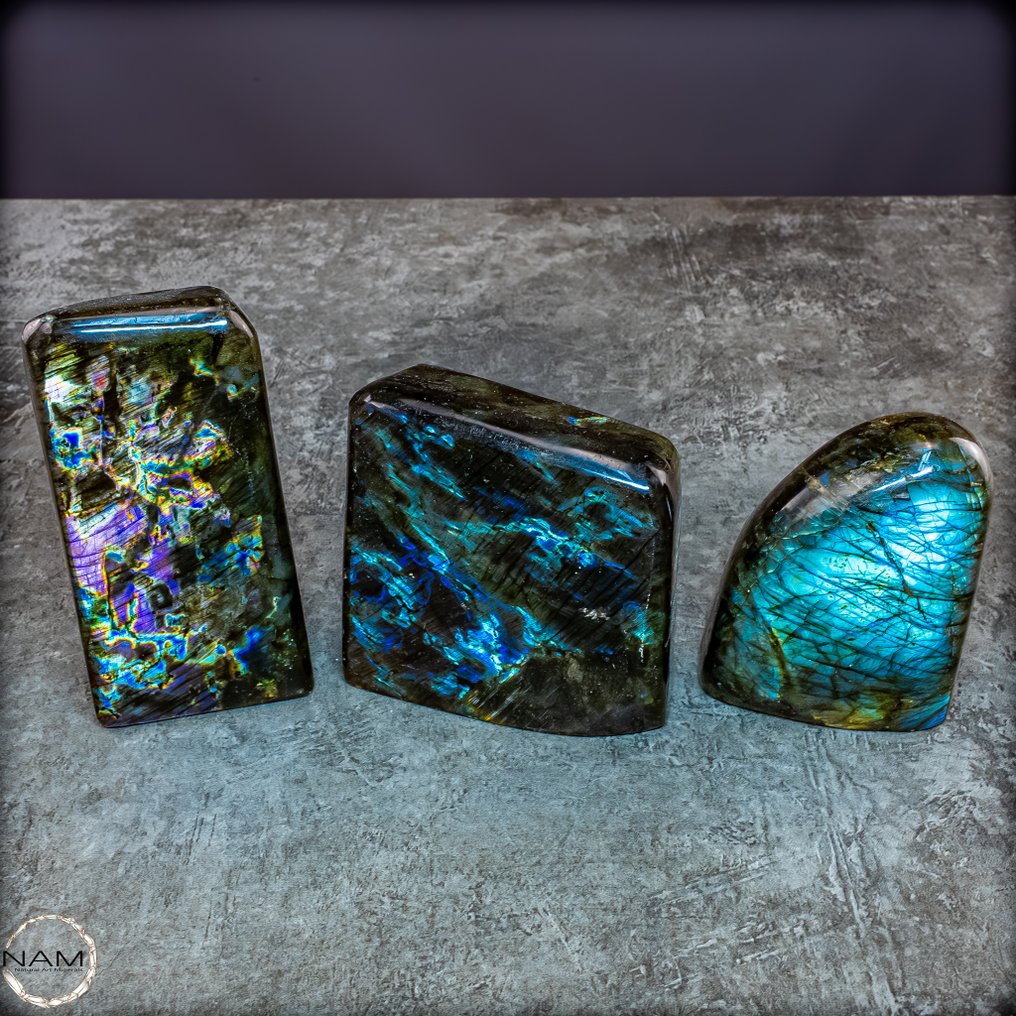 Σετ φυσικού λαβραδορίτη Μαγικό παιχνίδι χρωμάτων σε τρεις μοναδικές ελεύθερες μορφές- 1750.62 g - (3) #1.0