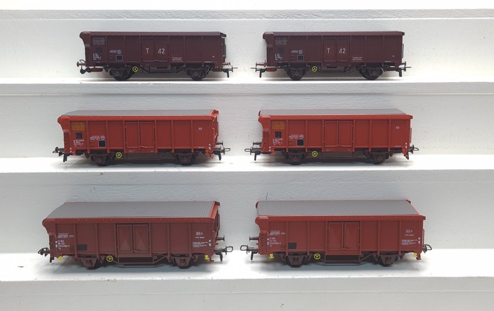 Klein Modellbahn H0 - 3281/3283/328K - Vagón de tren de mercancías a escala (6) - 6x Roldak wagens tipo Tms - SNCF, NMBS #1.0