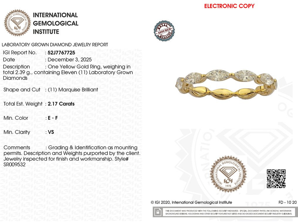 Anello - 14 carati Oro giallo - 2.17ct. tw. Diamante (Coltivato in laboratorio) #4.3