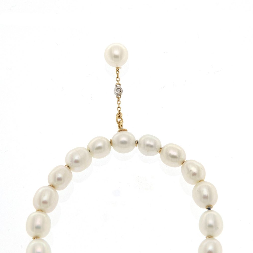 Drop fülbevaló - 18 kt. Sárga arany, Fehér arany - 0.05ct. tw. Gyémánt (Természetes) - Gyöngy #3.2