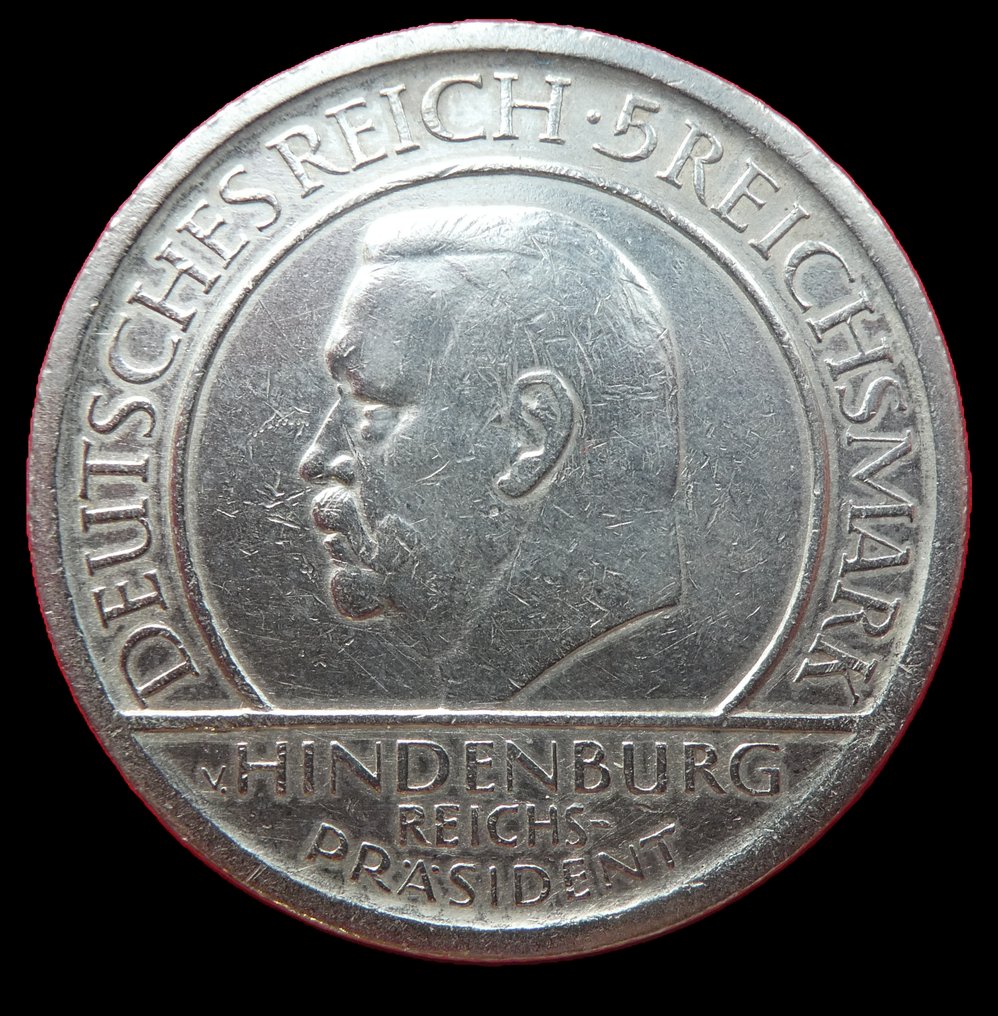 Germany, Weimar Republic 5 Reichsmark 1929 F - Stuttgart / 10th Anniversary of the Weimar Constitution (No reserve price) #1.0