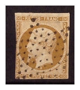 França 1852 - Presidência, REPÚBLICA FRANCESA, 10 ct bistre-marrom e 25 ct azul B sob o pescoço. - Yvert N°9a & N°10 (teinte & oblitérations différentes) Etat TB sans aminci #3.2