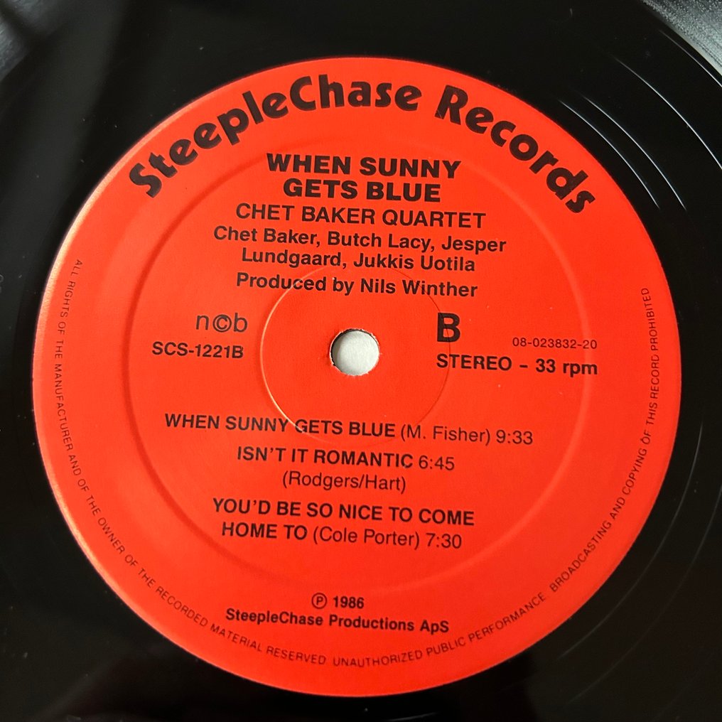 Chet Baker quartet - When Sunny Gets Blue (1st pressing!) - Single Vinyl Record - 1986 #4.3