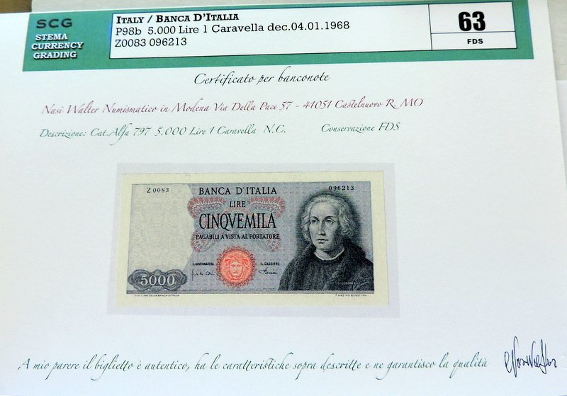 意大利. - 5.000 Lire 04/01/1968 "Colombo" I tipo - Gigante BI 66B1; Pick 91  (没有保留价) #4.3