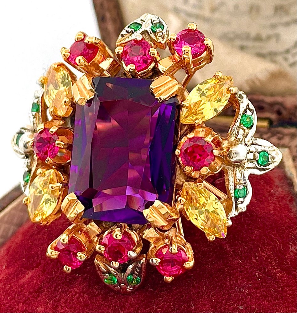 没有保留价 - 戒指 - 9 kt. 黄金, 银 紫水晶 - 红宝石 #3.2