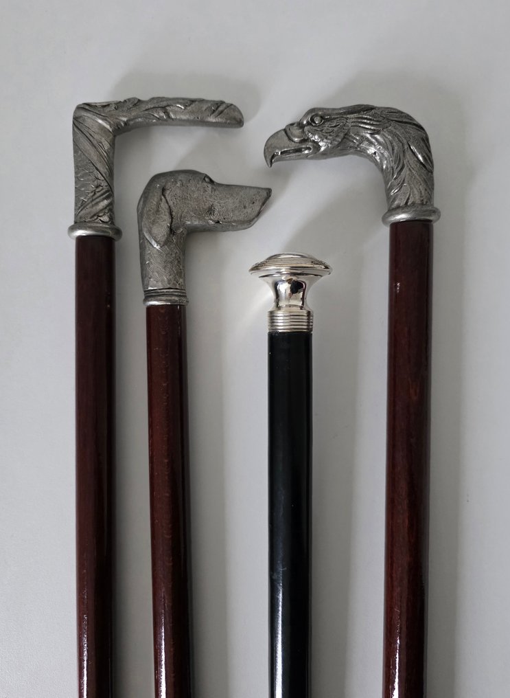 4 Stuks Bastone da passeggio - Argento, Legno, Metallo, Placcato argento #2.1