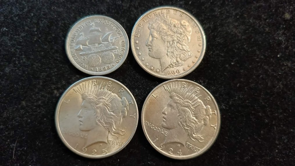 美国. Lot of 4 silver coins, 1893/1925 (没有保留价) #4.3