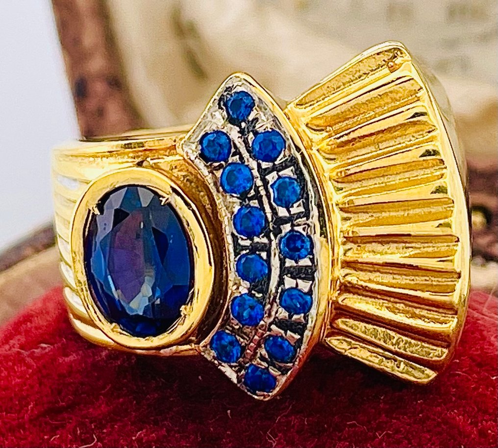 Senza prezzo di riserva - Anello - 9 kt Oro giallo, Argento Zaffiro #3.2