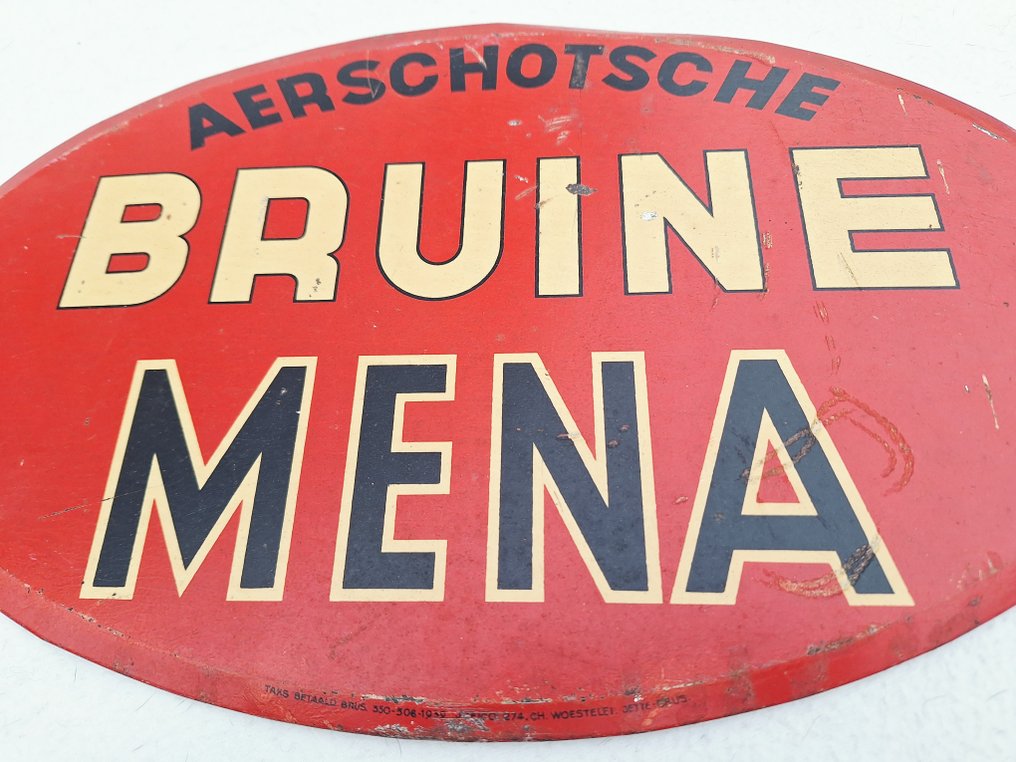 Ch. Woestelei Jette-Bruxelles - Aerschotsche Bruine Mena - Πινακίδα - Πιάτο μπύρας προπολεμικής εποχής. - Blik #3.2