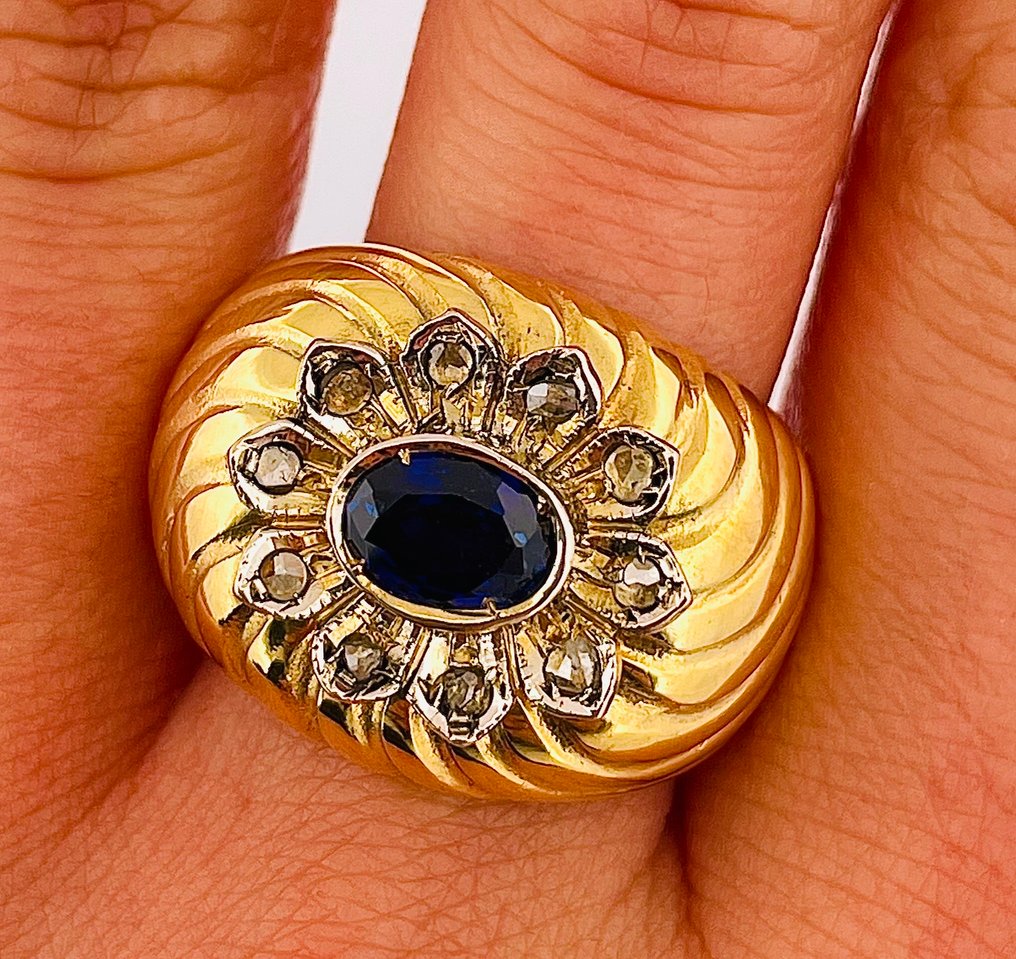 沒有保留價 - 戒指 - 9 節 黃金, 銀 藍寶石 - 鉆石 #4.3