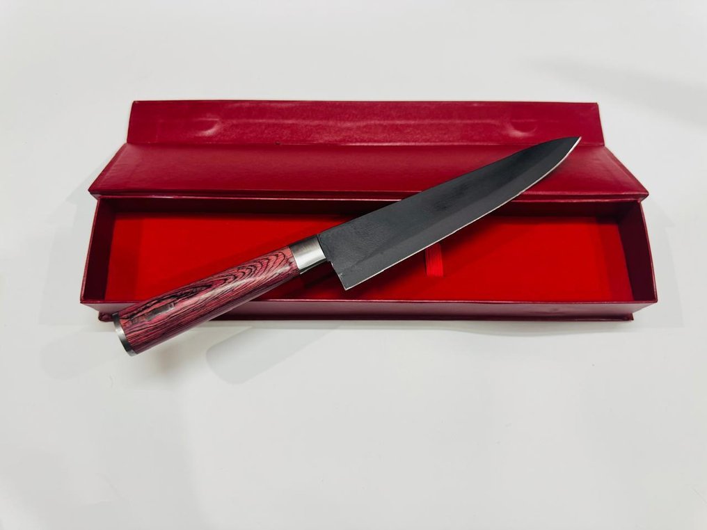 Μαχαίρι κουζίνας - Ιαπωνικό μαχαίρι σερβιρίσματος (097) - Ατσάλι λιγότερο από ατσάλι, χειρολαβή από εξωτικά ξύλα με κουτί. - Ιαπωνία - Ιαπωνικό μαχαίρι σερβιρίσματος #2.1